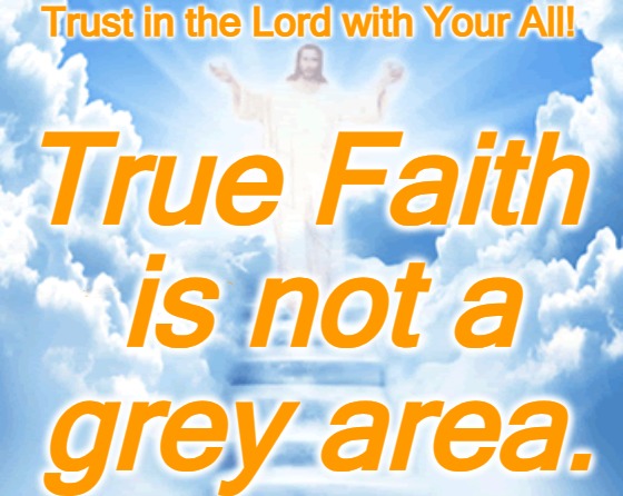 Trust in the Lord with Your All - Faith is not a gray area | Trust in the Lord with Your All! True Faith 
is not a
grey area. | image tagged in trust in god,faith,faith is not a grey area,the great awakening,faith in god | made w/ Imgflip meme maker