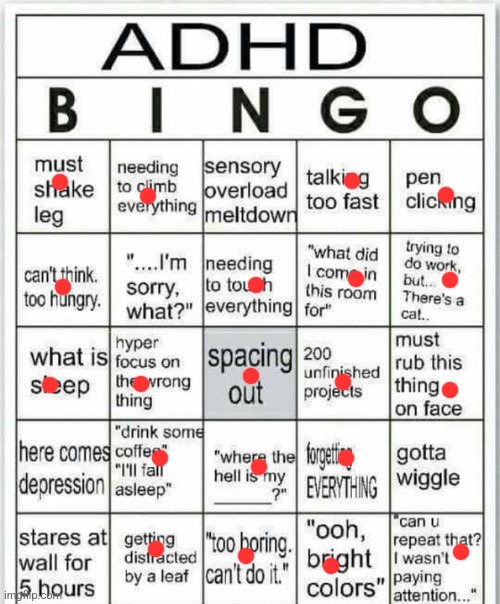 I should probably talk to my doctor about this | image tagged in adhd bingo | made w/ Imgflip meme maker