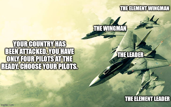 Ace Combat 5 Pilots Template | THE ELEMENT WINGMAN; THE WINGMAN; YOUR COUNTRY HAS BEEN ATTACKED. YOU HAVE ONLY FOUR PILOTS AT THE READY. CHOOSE YOUR PILOTS. THE LEADER; THE ELEMENT LEADER | image tagged in fun,acecombat,memes | made w/ Imgflip meme maker
