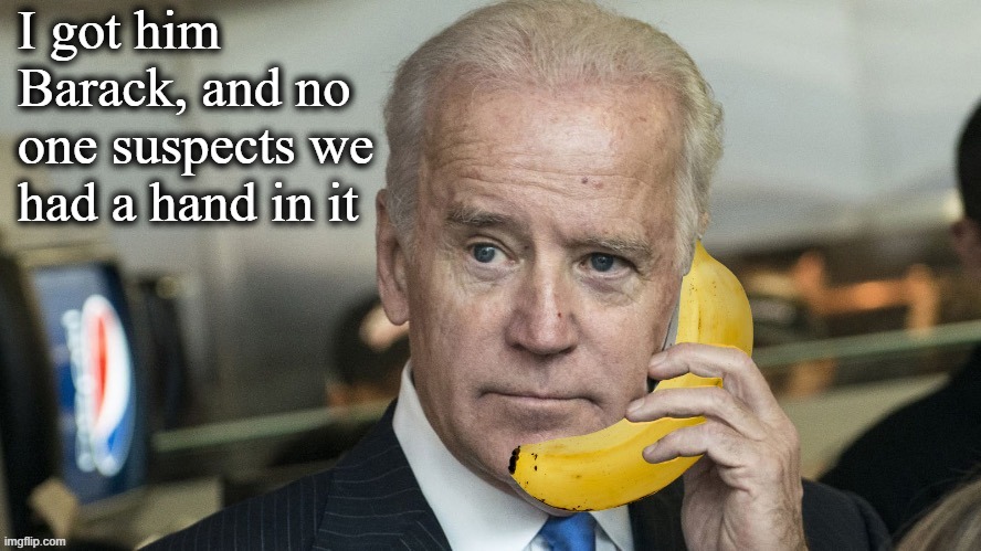 More popular than ever to thanks Joe | I got him Barack, and no one suspects we had a hand in it | image tagged in banana republic,maga,democrat election interference,democrat war on america,just us,lawfare | made w/ Imgflip meme maker