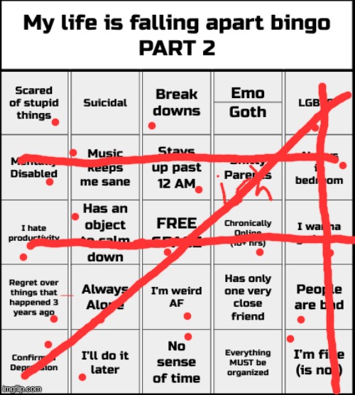 life is currently not in a good state | image tagged in my life is falling apart bingo part 2 | made w/ Imgflip meme maker