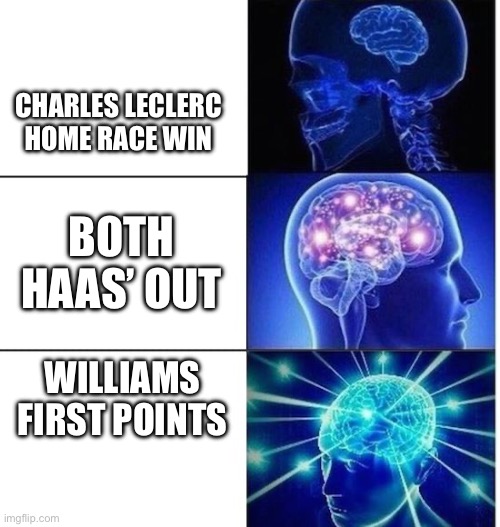 Monaco gp be like | CHARLES LECLERC HOME RACE WIN; BOTH HAAS’ OUT; WILLIAMS FIRST POINTS | image tagged in mind blow,f1 | made w/ Imgflip meme maker