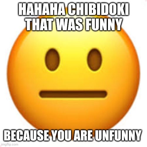 Not funny | HAHAHA CHIBIDOKI THAT WAS FUNNY; BECAUSE YOU ARE UNFUNNY | image tagged in not funny | made w/ Imgflip meme maker