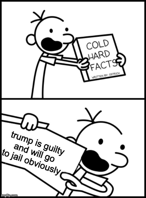 greg heffley cold hard facts | trump is guilty and will go to jail obviously | image tagged in greg heffley cold hard facts | made w/ Imgflip meme maker