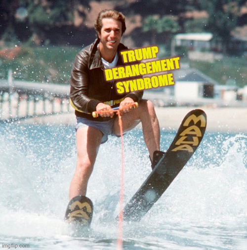 jump the shark | TRUMP DERANGEMENT SYNDROME | image tagged in jump the shark | made w/ Imgflip meme maker