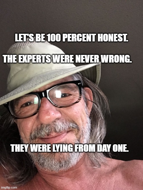 Vibes  | LET'S BE 100 PERCENT HONEST.                            THE EXPERTS WERE NEVER WRONG. THEY WERE LYING FROM DAY ONE. | image tagged in vibes | made w/ Imgflip meme maker