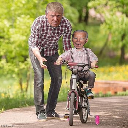 image tagged in donald trump,joe biden,bicycle,creepy joe biden,maga,republicans | made w/ Imgflip meme maker