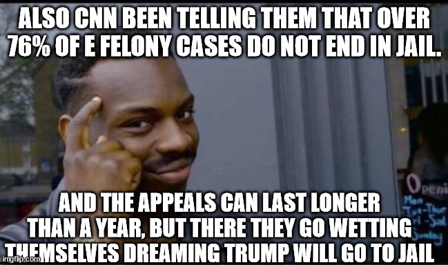 Thinking Black Man | ALSO CNN BEEN TELLING THEM THAT OVER 76% OF E FELONY CASES DO NOT END IN JAIL. AND THE APPEALS CAN LAST LONGER THAN A YEAR, BUT THERE THEY G | image tagged in thinking black man | made w/ Imgflip meme maker