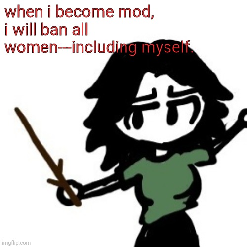 ashley with a stick | when i become mod, i will ban all women---including myself. | image tagged in ashley with a stick | made w/ Imgflip meme maker