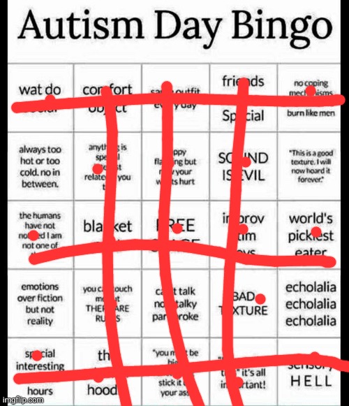 The neurotypicals get genuinely scared of the unholy speeds with which my wrist can move | image tagged in autism bingo | made w/ Imgflip meme maker