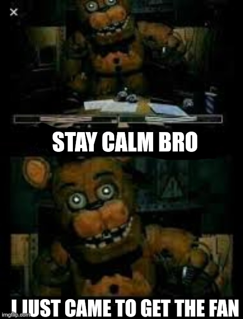 STAY CALM BRO; I JUST CAME TO GET THE FAN | made w/ Imgflip meme maker