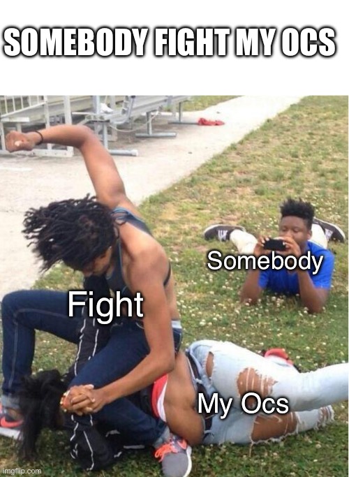 Battle rp with my OCs | SOMEBODY FIGHT MY OCS; Somebody; Fight; My Ocs | image tagged in guy recording a fight | made w/ Imgflip meme maker