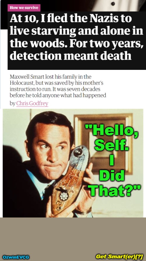 Get Smart(er)[?] | "Hello, 

Self. 

I 

Did 

That?"; OzwinEVCG; Get Smart(er)[?] | image tagged in you don't say,maxwell smart,late to the party,holocaust,stories,ww2 | made w/ Imgflip meme maker