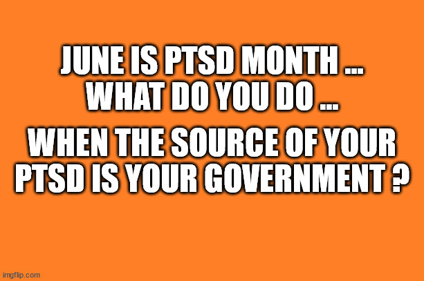 JUNE IS PTSD MONTH ...
WHAT DO YOU DO ... WHEN THE SOURCE OF YOUR PTSD IS YOUR GOVERNMENT ? | made w/ Imgflip meme maker