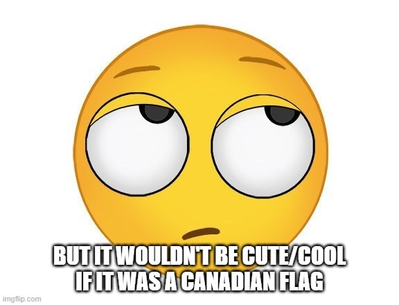 rolling eyes | BUT IT WOULDN'T BE CUTE/COOL IF IT WAS A CANADIAN FLAG | image tagged in rolling eyes | made w/ Imgflip meme maker