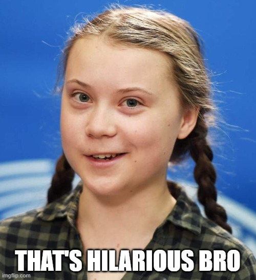 Greta Thunberg | THAT'S HILARIOUS BRO | image tagged in greta thunberg | made w/ Imgflip meme maker
