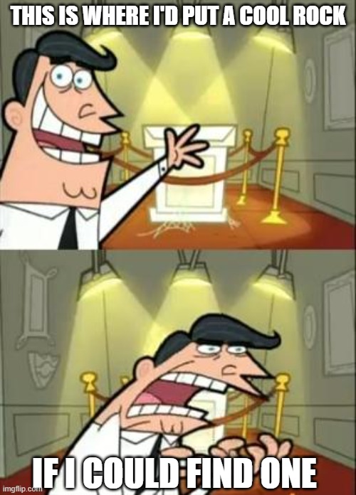 i cant find a cool rock :( | THIS IS WHERE I'D PUT A COOL ROCK; IF I COULD FIND ONE | image tagged in memes,this is where i'd put my trophy if i had one | made w/ Imgflip meme maker