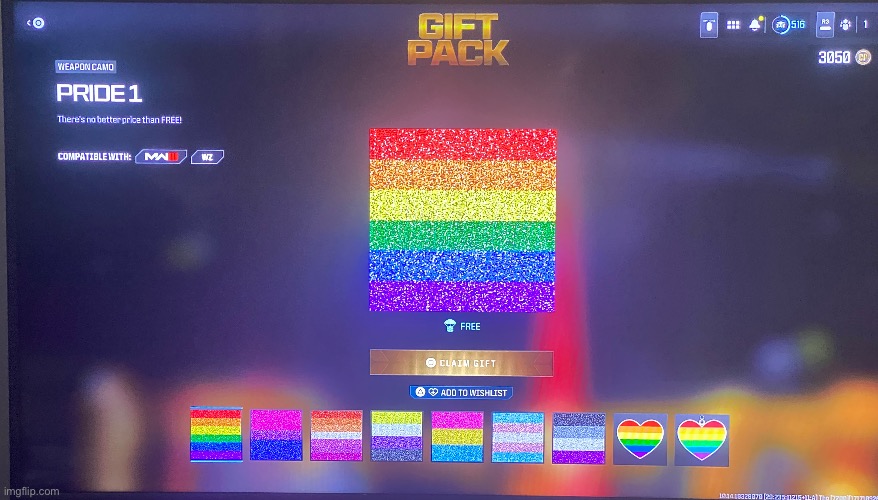 COD has a free pack for pride month that has multiple LGBTQIA+ flags in it, for free | made w/ Imgflip meme maker