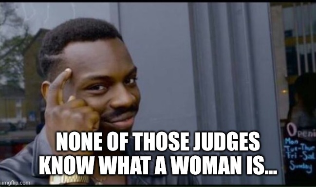 Thinking Black Man | NONE OF THOSE JUDGES KNOW WHAT A WOMAN IS... | image tagged in thinking black man | made w/ Imgflip meme maker