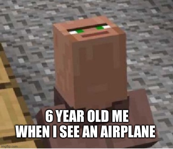 Airplane | 6 YEAR OLD ME WHEN I SEE AN AIRPLANE | image tagged in minecraft villager looking up,wat,airplane,memes,funny,lol | made w/ Imgflip meme maker
