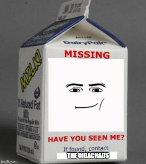 Milk carton | THE GIGACHADS | image tagged in milk carton,funny,memes,meme,humor,gigachad | made w/ Imgflip meme maker