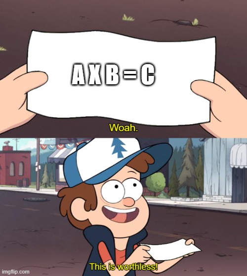 This is Worthless | A X B = C | image tagged in this is worthless,memes,meme,funny,math,cartoon | made w/ Imgflip meme maker