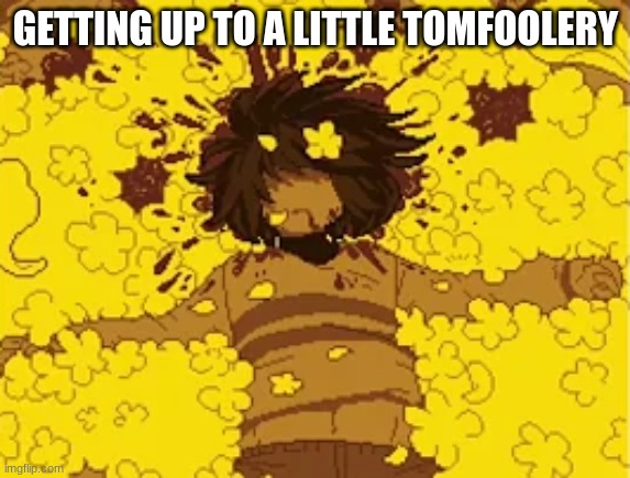 Dead frisk | GETTING UP TO A LITTLE TOMFOOLERY | image tagged in dead frisk | made w/ Imgflip meme maker