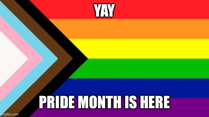 PRIDE MONTH IS HERE | YAY; PRIDE MONTH IS HERE | image tagged in gay flag | made w/ Imgflip meme maker