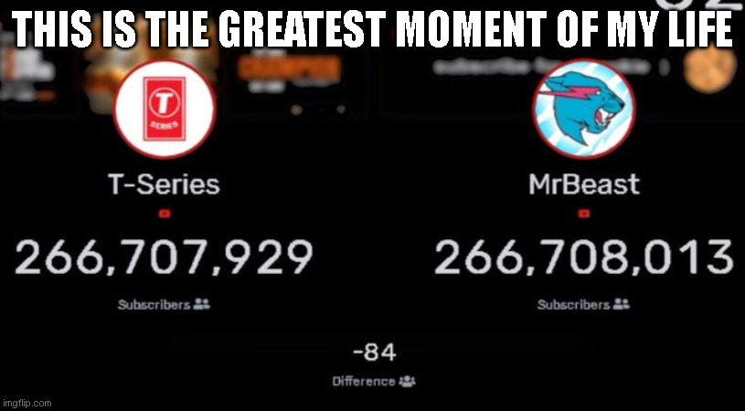 w mrbeast | THIS IS THE GREATEST MOMENT OF MY LIFE | image tagged in memes,funny,mrbeast,t series,mrbeast passed t series | made w/ Imgflip meme maker