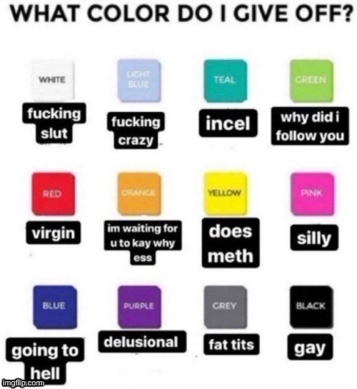 What color do I give off | image tagged in what color do i give off | made w/ Imgflip meme maker