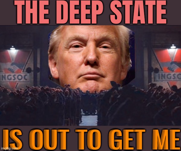 The Deep State Is Out To Get Me | THE DEEP STATE; IS OUT TO GET ME | image tagged in trump big brother 1984,deep state,donald trump,donald trump approves,scumbag america,scumbag government | made w/ Imgflip meme maker