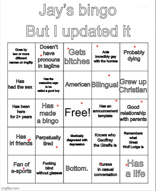 ._. | image tagged in jay s bingo | made w/ Imgflip meme maker