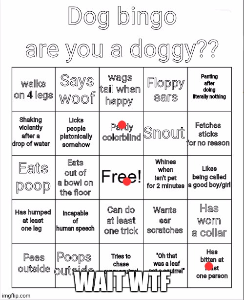 Dog Bingo | WAIT WTF | image tagged in dog bingo | made w/ Imgflip meme maker