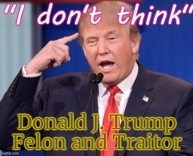 Trump silly stupid idiot Loser JPP | "I don't think" Donald J. Trump
Felon and Traitor | image tagged in trump silly stupid idiot loser jpp | made w/ Imgflip meme maker