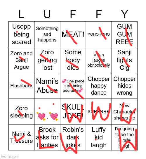 One piece  Bingo | image tagged in one piece bingo | made w/ Imgflip meme maker