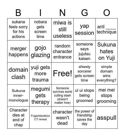 Jujutsu kaisen Bingo Blank Meme Template