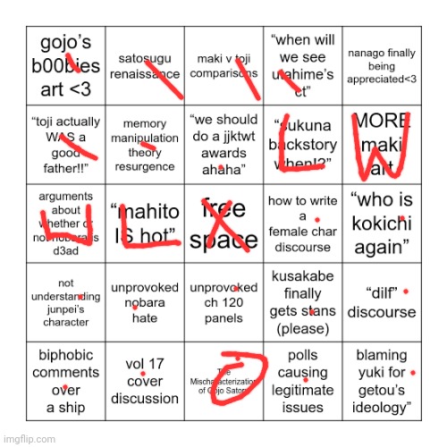 JJK Fandom Bingo | image tagged in jjk fandom bingo | made w/ Imgflip meme maker