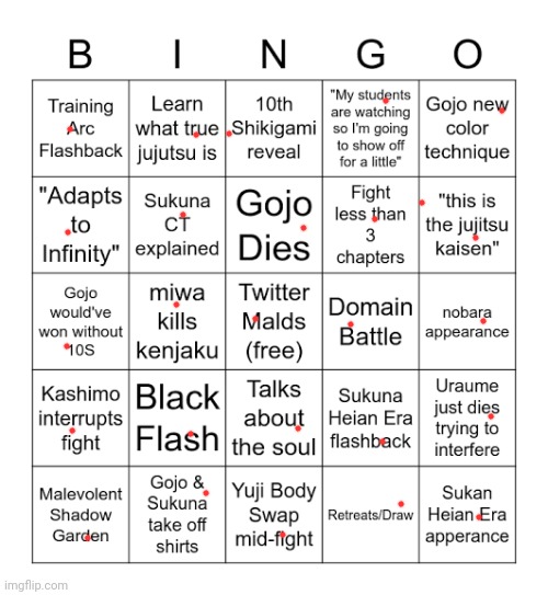 Gojo vs Sukuna Bingo | image tagged in gojo vs sukuna bingo | made w/ Imgflip meme maker