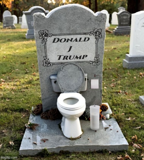 image tagged in tombstone,maga morons,clown car republicans,gravestone,donald trump is an idiot,toilet | made w/ Imgflip meme maker
