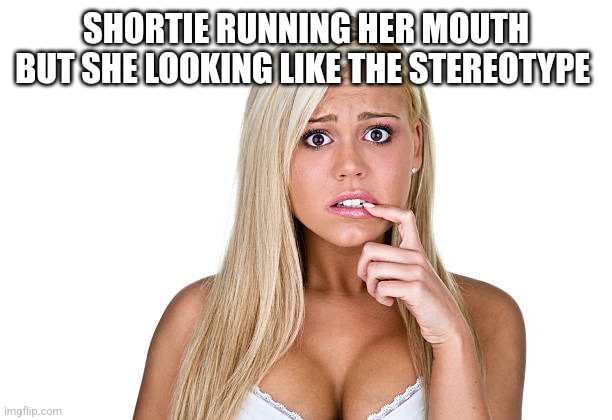 Dumb Blonde | SHORTIE RUNNING HER MOUTH BUT SHE LOOKING LIKE THE STEREOTYPE | image tagged in dumb blonde | made w/ Imgflip meme maker