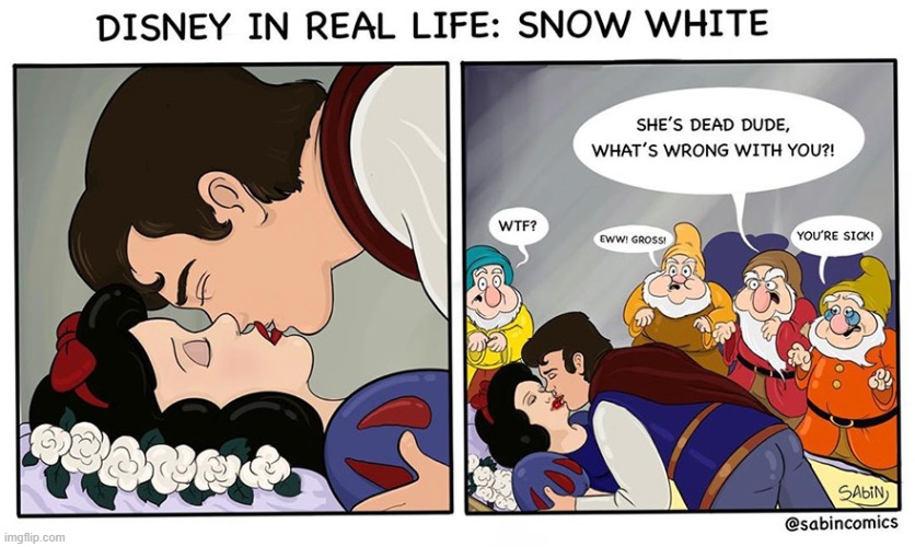 image tagged in snow white,dwarves,dead,disney,in real life,lol | made w/ Imgflip meme maker