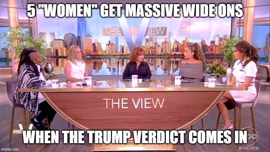 the view | 5 "WOMEN" GET MASSIVE WIDE ONS; WHEN THE TRUMP VERDICT COMES IN | image tagged in the view | made w/ Imgflip meme maker