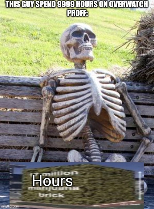 Waiting Skeleton | THIS GUY SPEND 9999 HOURS ON OVERWATCH 
PROFF:; Hours | image tagged in memes,waiting skeleton | made w/ Imgflip meme maker