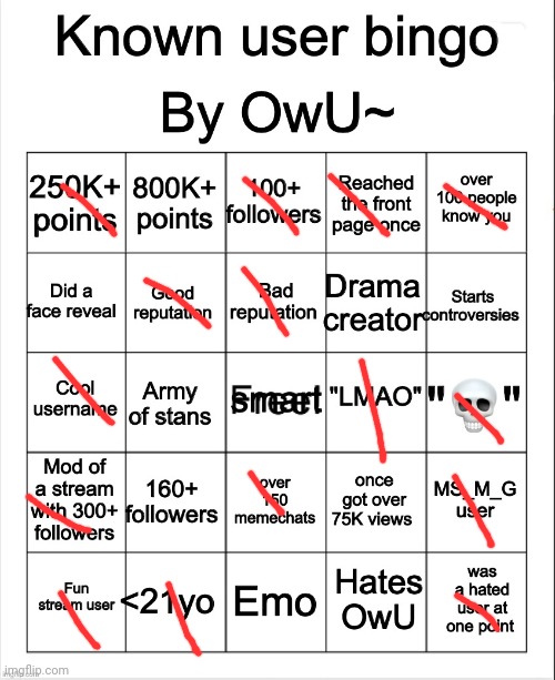 Am I famus?! | image tagged in stupid bingo by owu re-uploaded by ayden | made w/ Imgflip meme maker