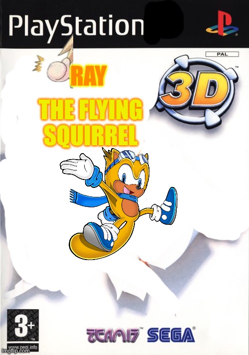 Ray the flying squirrel 3D(PS1) Boxart | THE FLYING SQUIRREL; RAY | image tagged in worms 3d boxart | made w/ Imgflip meme maker