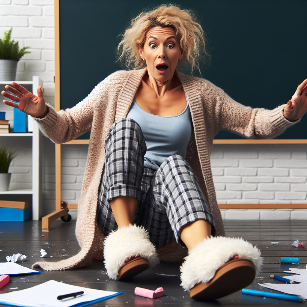 Teacher in slippers falling over Blank Meme Template