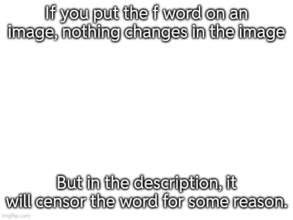 Why | If you put the f word on an image, nothing changes in the image; But in the description, it will censor the word for some reason. | made w/ Imgflip meme maker