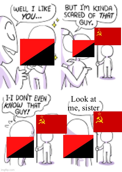 My life (I'm the red and black flag) | Look at me, sister | image tagged in well i like you but i'm kinda scared of that guy,look at me sister | made w/ Imgflip meme maker