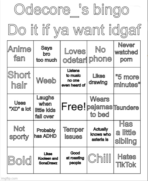 Odecore_ bingo Blank Meme Template