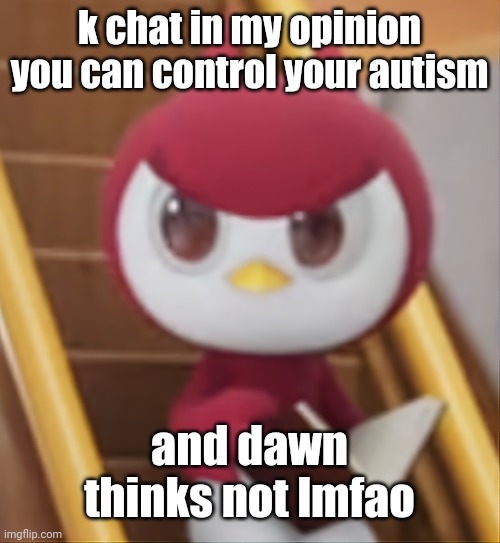 coming from a likley undiagnosed autistic person | k chat in my opinion you can control your autism; and dawn thinks not lmfao | image tagged in book | made w/ Imgflip meme maker